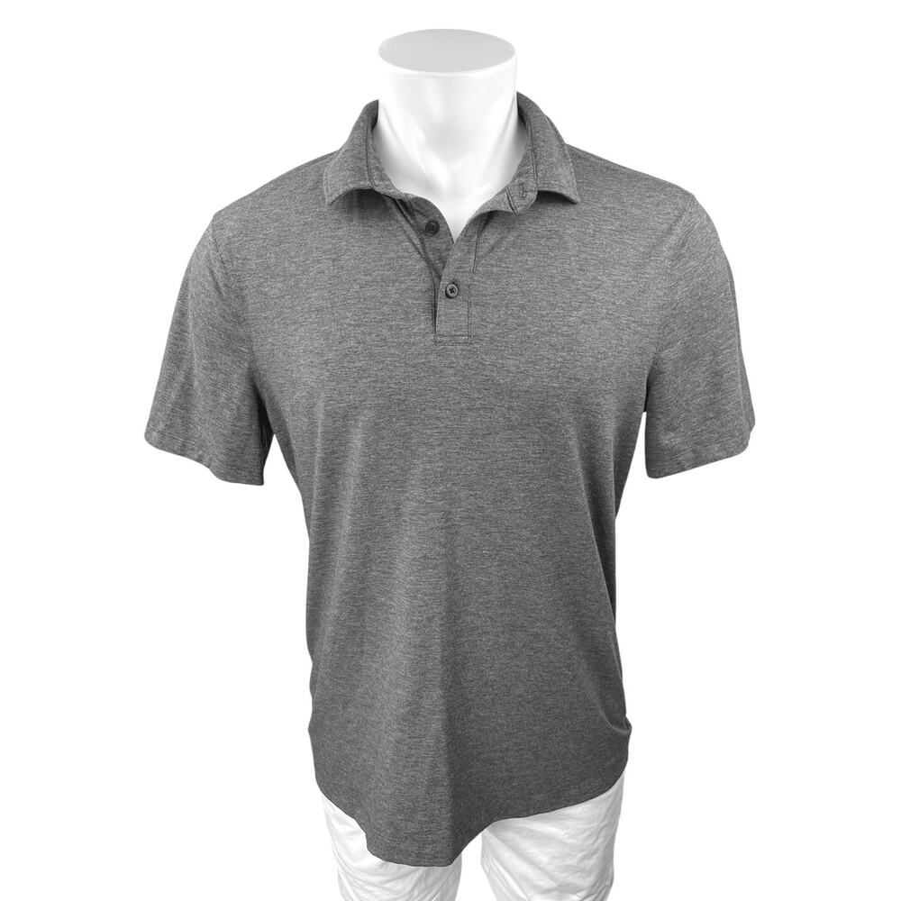 Lululemon Men's Gray Knit Short Sleeve Collared Button Polo Shirt Top Size M